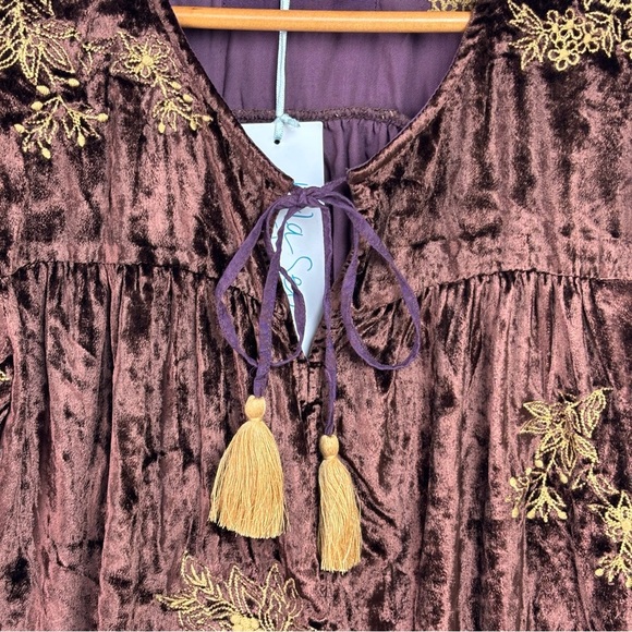 NWT Kyla Seo Anthropologie Handmade Embroidered Crushed Velvet Brown Blouse Sz S - Picture 5 of 14